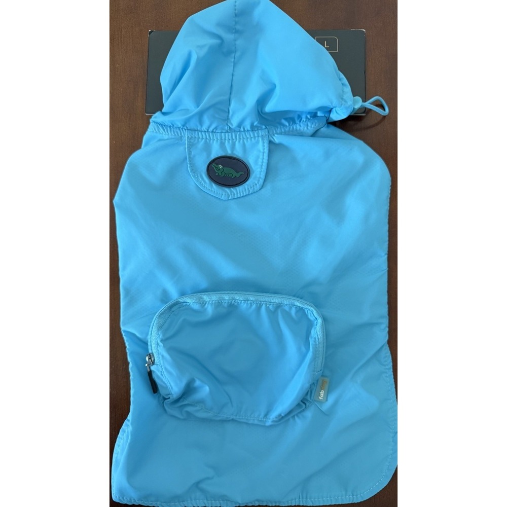Fabdog lt. blue Packable Nylon hooded Leash hole Waterproof Raincoat Size Medium - Picture 2 of 10